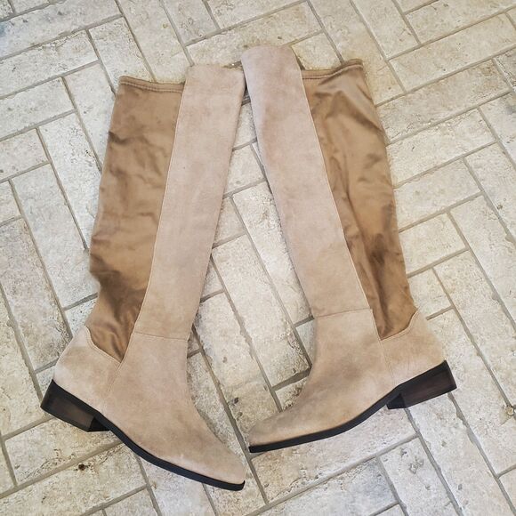 Lucky Brand Women's Over the Knee Boots 7.5 Beige Suede Leather - Picture 1 of 11